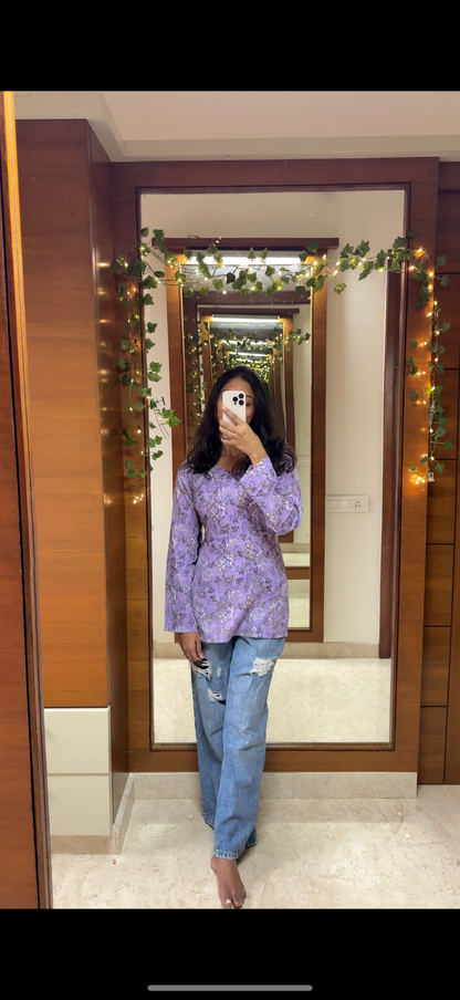 Purple Kantha Short Kurti